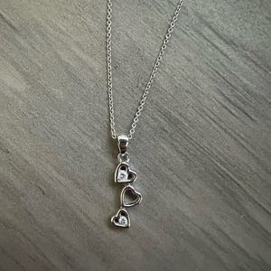 Tri Heart Pendant Necklace - White Gold